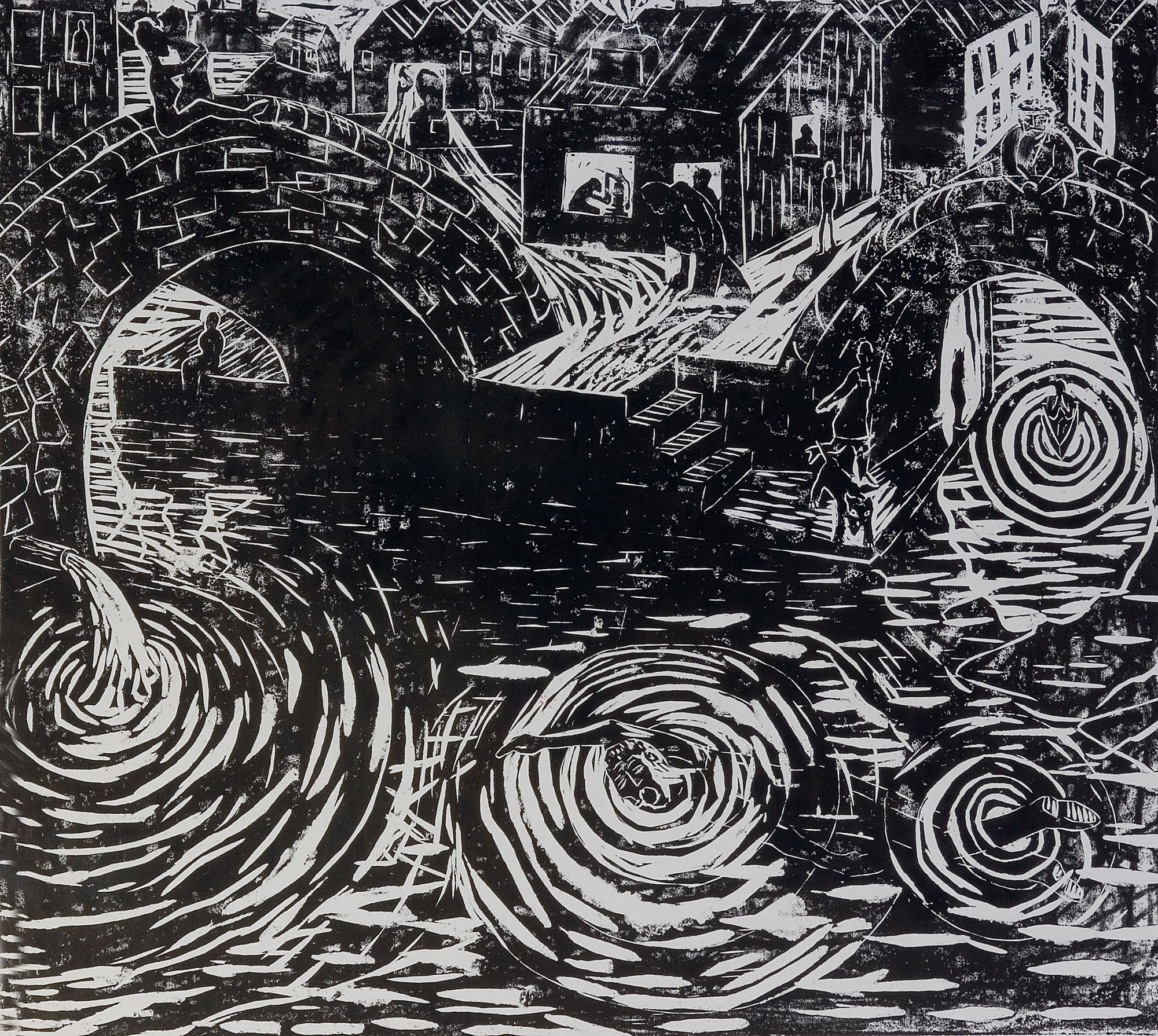 Night Swimmer Woodcut Night Swimmer Woodcut
