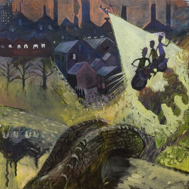 Police in Helicopter, Oil over egg tempera on board, 1992 Police in Helicopter, Oil over egg tempera on board, 1992