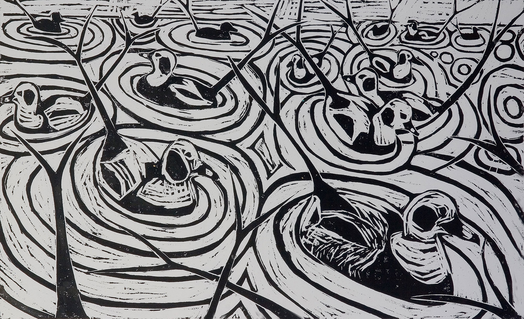 Long Tailed Ducks, Woodcut, 48x80cm, 1998 Long Tailed Ducks, Woodcut, 48x80cm, 1998