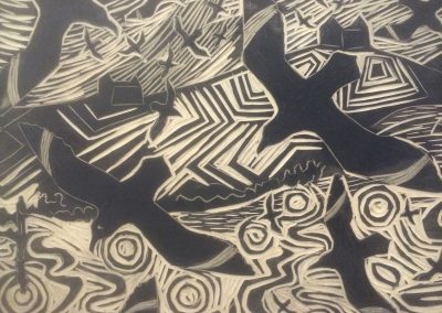 In the Studio - Flight-Shetland woodcuts