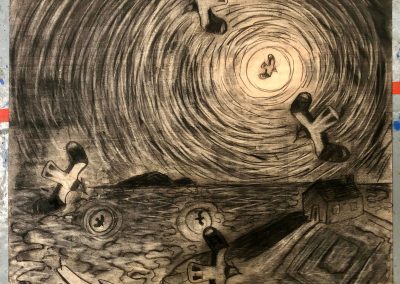 Drawing for woodcut, tidelines, album cover, 14x14'