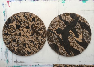 In the Studio - Flight-Shetland woodcuts
