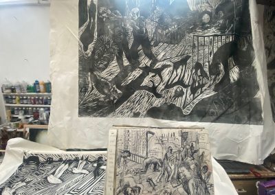 In the Studio - Flight-Shetland woodcuts