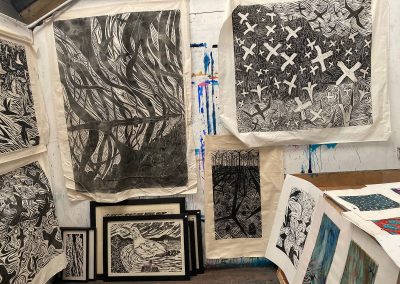 In the Studio - Flight-Shetland woodcuts