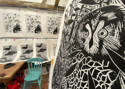 In the Studio - Flight-Shetland woodcuts