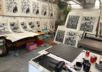 In the Studio - Flight-Shetland woodcuts